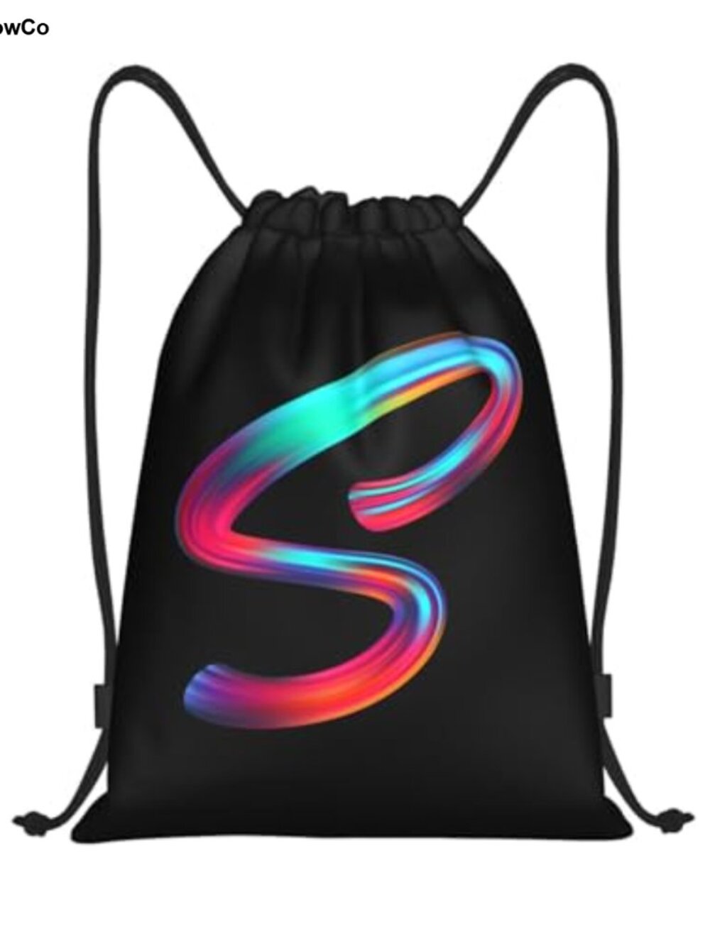 Rainbow Initial Drawstring Backpack Water Resistant Polyester Gym Sack